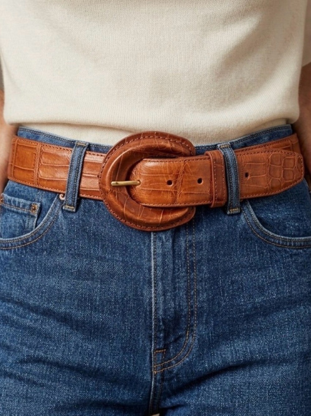 Fossil Womens Cognac Brown Croc‎ Embossed Leather Belt BT5007MHON Size M